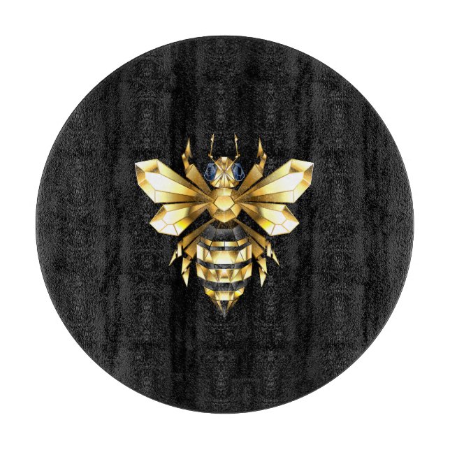 Imitate Gold Foil Logo Bee Polygonal auf Schwarz Schneidebrett (Vorderseite)