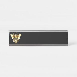 Imitate Gold Foil Logo Bee Polygonal auf Schwarz Schreibtischnamensplakette