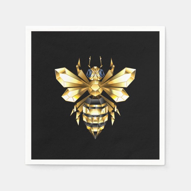 Imitate Gold Foil Logo Bee Polygonal auf Schwarz Serviette (Vorderseite)