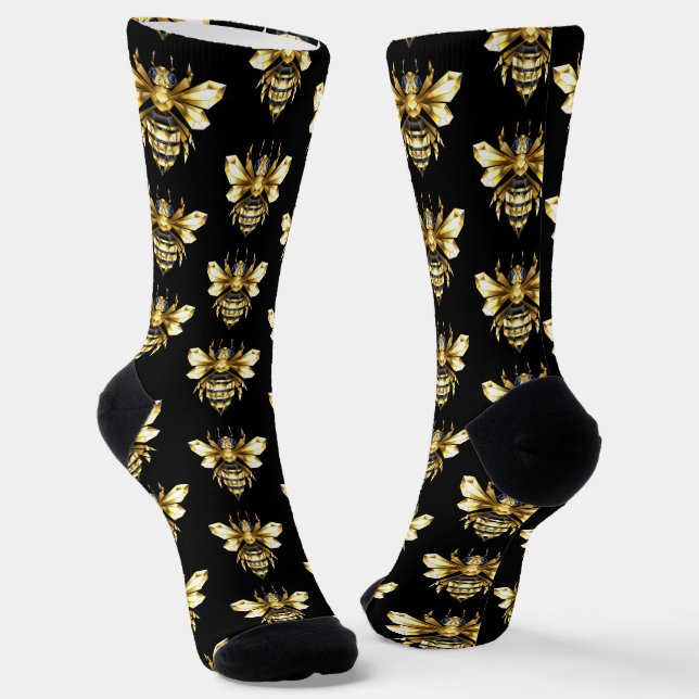 Imitate Gold Foil Logo Bee Polygonal auf Schwarz Socken (Gewinkelt)