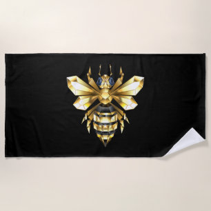 Imitate Gold Foil Logo Bee Polygonal auf Schwarz Strandtuch