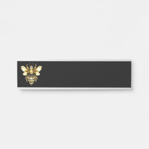 Imitate Gold Foil Logo Bee Polygonal auf Schwarz Türschild