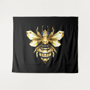 Imitate Gold Foil Logo Bee Polygonal auf Schwarz Wandteppich