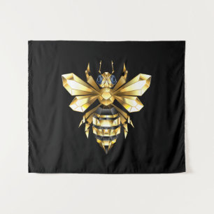 Imitate Gold Foil Logo Bee Polygonal auf Schwarz Wandteppich