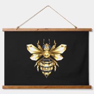 Imitate Gold Foil Logo Bee Polygonal auf Schwarz Wandteppich Mit Holzrahmen