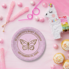Imitate Gold Foil Look Butterfly - Lila Babydusche Pappteller