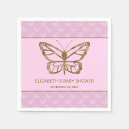 Imitate Gold Foil Look Butterfly - Lila Babydusche Serviette
