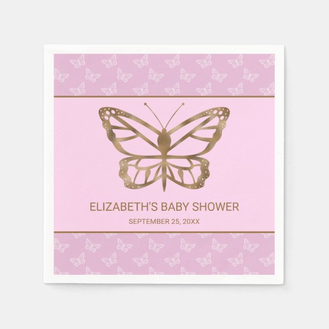 Imitate Gold Foil Look Butterfly - Lila Babydusche Serviette (Vorderseite)