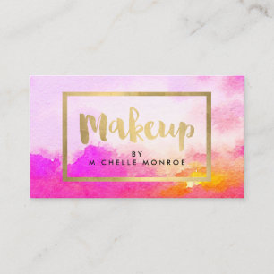 Imitate Gold Foil Makeup Text auf rosa Wasserfarbe Visitenkarte