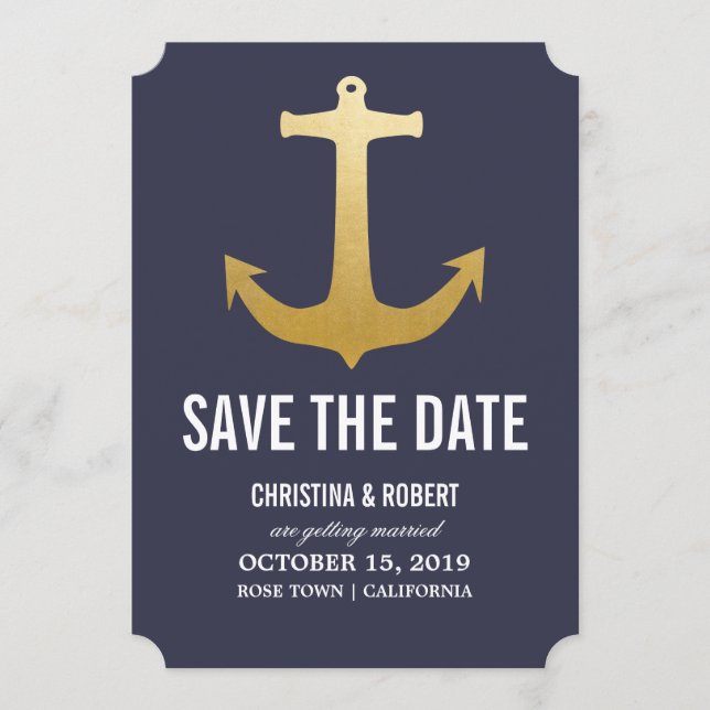 Imitate Gold Foil Nautical Anchor Save the Date (Vorderseite)