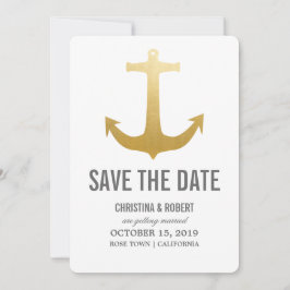 Imitate Gold Foil Nautical Anchor Save the Date Einladung