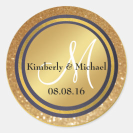 Imitate Gold Foil Navy Blue Monogram Runder Aufkleber