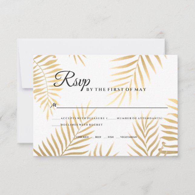 Imitate Gold Foil Palm Blätter Tropical Beach Hoch RSVP Karte (Vorderseite)