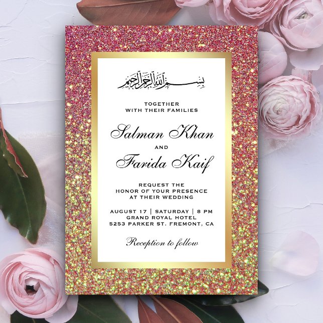 Imitate Gold Foil Pastel Pink Glitzer Islamische H Einladung (Von Creator hochgeladen)