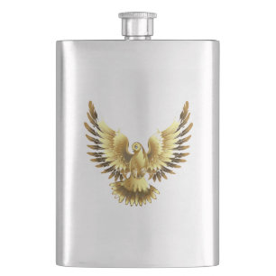 Imitate Gold Foil Peace Dove auf Black Flachmann