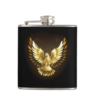 Imitate Gold Foil Peace Dove auf Black Flachmann