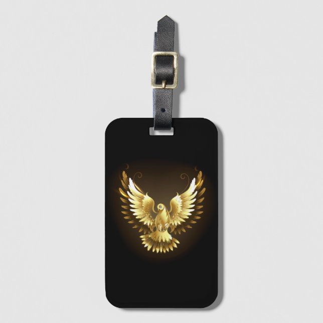 Imitate Gold Foil Peace Dove auf Black Gepäckanhänger (Vorderseite Vertikal)