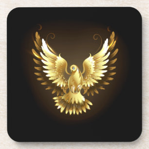 Imitate Gold Foil Peace Dove auf Black Getränkeuntersetzer