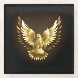 Imitate Gold Foil Peace Dove auf Black Glasuntersetzer