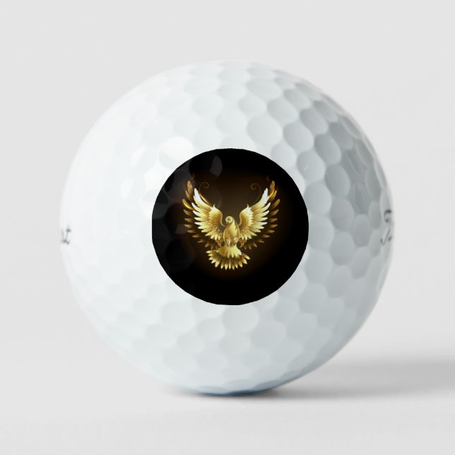 Imitate Gold Foil Peace Dove auf Black Golfball (Vorderseite)