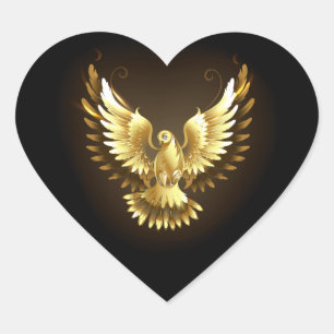 Imitate Gold Foil Peace Dove auf Black Herz-Aufkleber