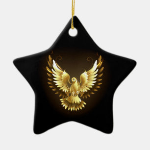 Imitate Gold Foil Peace Dove auf Black Keramik Ornament