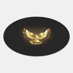 Imitate Gold Foil Peace Dove auf Black Ovaler Aufkleber