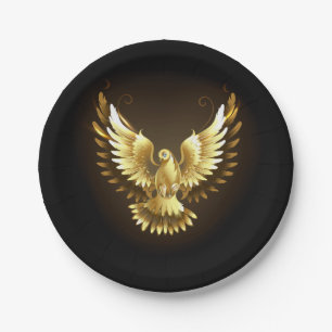 Imitate Gold Foil Peace Dove auf Black Pappteller