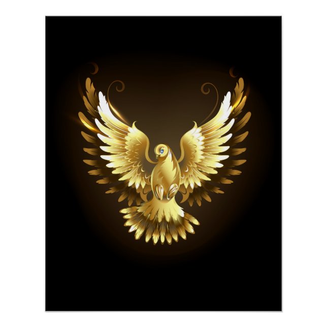 Imitate Gold Foil Peace Dove auf Black Poster (Vorderseite)