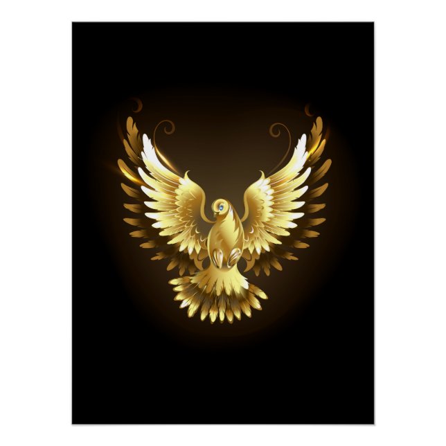 Imitate Gold Foil Peace Dove auf Black Poster (Vorderseite)
