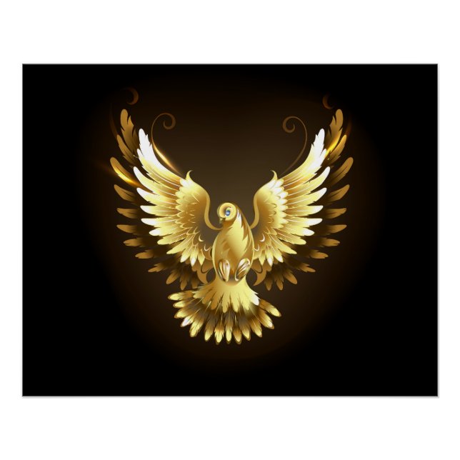 Imitate Gold Foil Peace Dove auf Black Poster (Vorderseite)