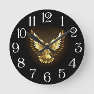 Imitate Gold Foil Peace Dove auf Black Runde Wanduhr