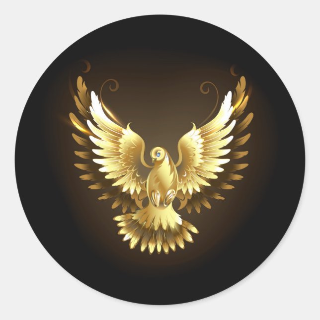 Imitate Gold Foil Peace Dove auf Black Runder Aufkleber (Vorderseite)