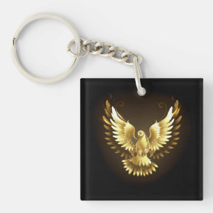 Imitate Gold Foil Peace Dove auf Black Schlüsselanhänger