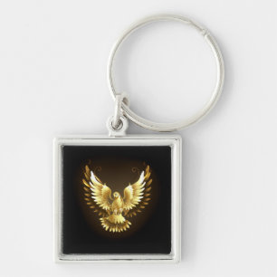 Imitate Gold Foil Peace Dove auf Black Schlüsselanhänger