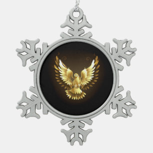 Imitate Gold Foil Peace Dove auf Black Schneeflocken Zinn-Ornament
