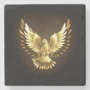 Imitate Gold Foil Peace Dove auf Black Steinuntersetzer
