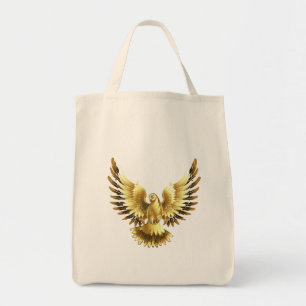 Imitate Gold Foil Peace Dove auf Black Tragetasche
