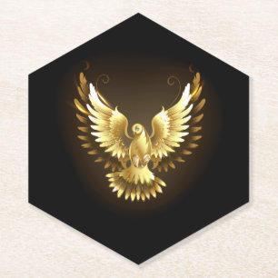 Imitate Gold Foil Peace Dove auf Black Untersetzer