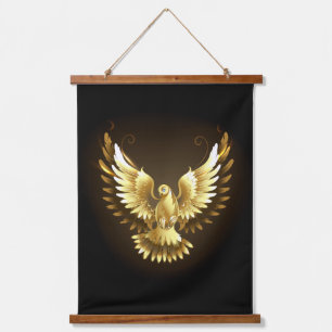 Imitate Gold Foil Peace Dove auf Black Wandteppich Mit Holzrahmen