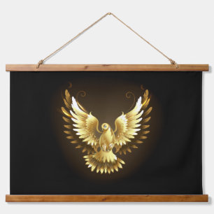 Imitate Gold Foil Peace Dove auf Black Wandteppich Mit Holzrahmen