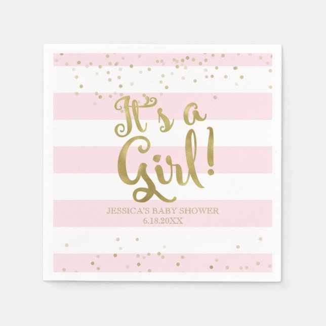 Imitate Gold Foil Rosa Streifen Kinderdusche Ein M Serviette (Vorderseite)