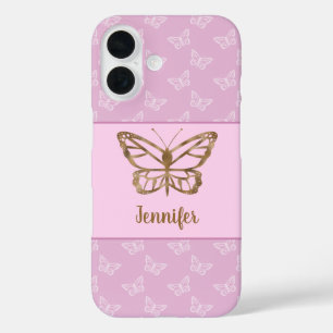 Imitate Gold Foil schauen Schmetterling auf Lavend iPhone 16 Hülle
