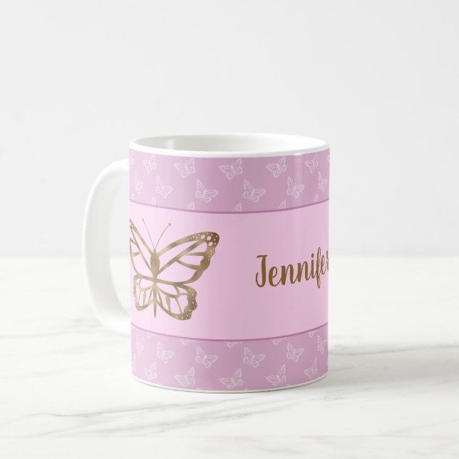 Imitate Gold Foil schauen Schmetterling auf Lavend Kaffeetasse (Vorderseite Links)