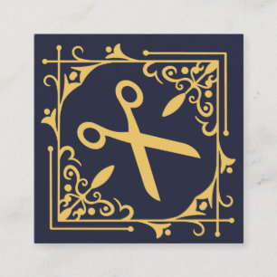 Imitate Gold Foil Scheren Friseursalon Navy Blue Quadratische Visitenkarte