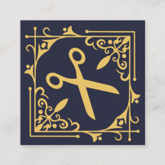 Imitate Gold Foil Scheren Friseursalon Navy Blue Quadratische Visitenkarte