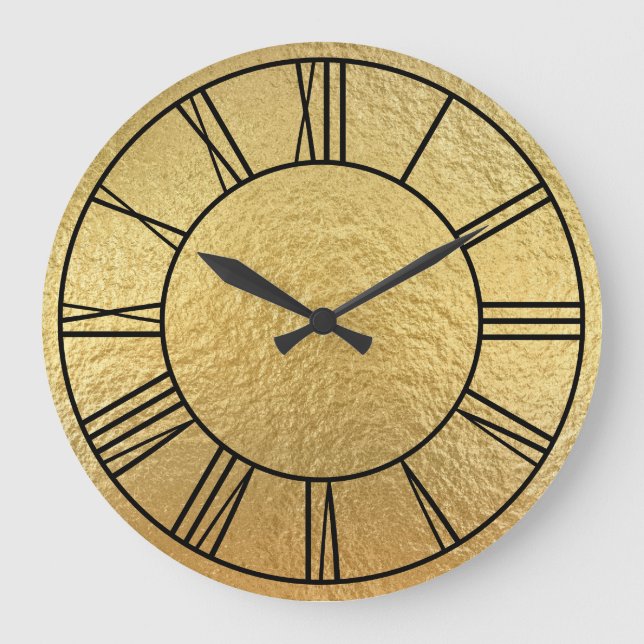 Imitate Gold Foil Schwarze römische Zahlen Große Wanduhr (Vorderseite)