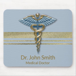 Imitate Gold Foil Streifen Light Blue Caduceus Med Mousepad