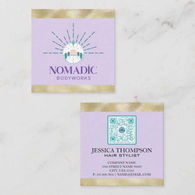 Imitate Gold Foil Trimm | Qr Code Quadratische Visitenkarte (Vorne/Hinten)