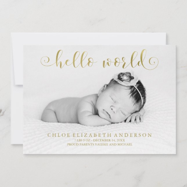 Imitate Gold Foil Typografy Foto Kinderankündigung Ankündigung (Vorderseite)